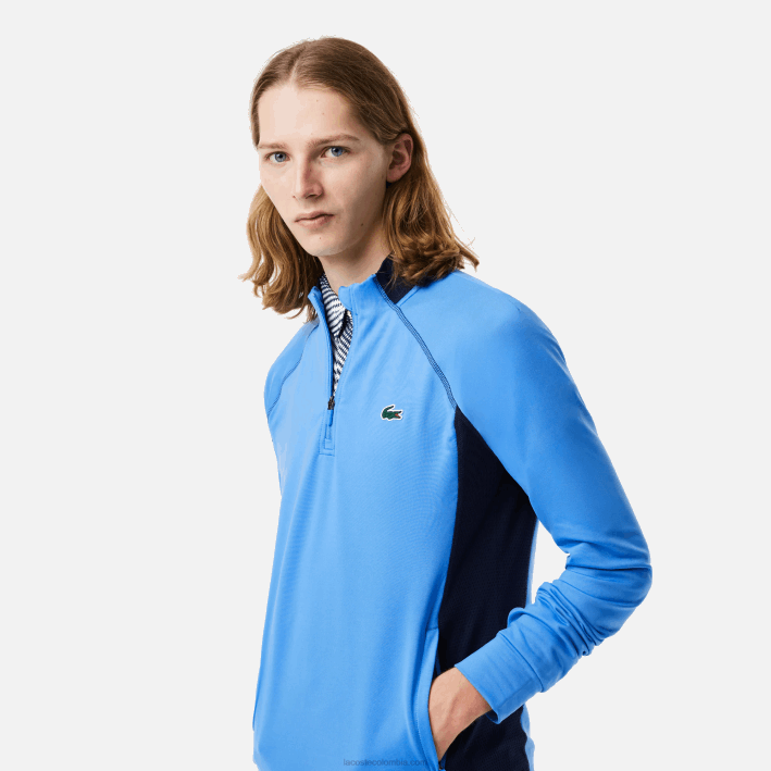 hombres Lacoste 6F24314 azul marino yd2 sudadera de golf con cuello redondo insertado