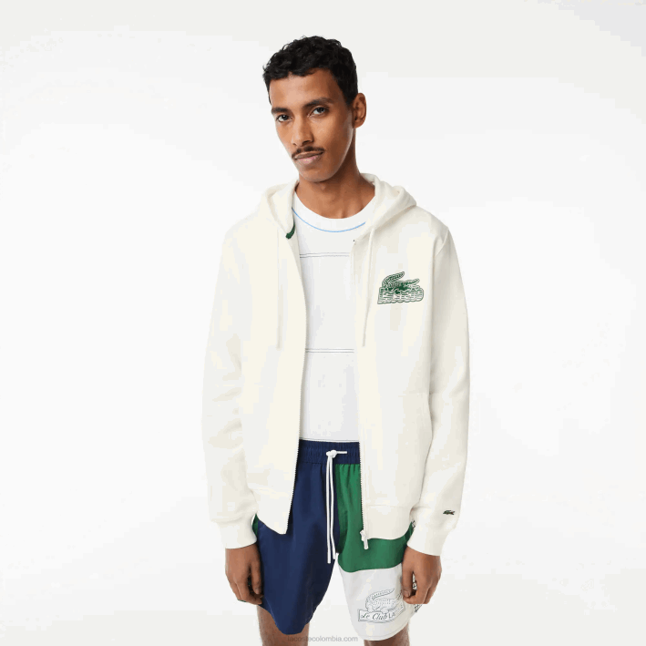 hombres Lacoste 6F24319 blanco 70v sudadera con capucha y cremallera sin cepillar