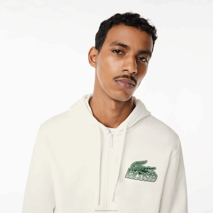 hombres Lacoste 6F24319 blanco 70v sudadera con capucha y cremallera sin cepillar