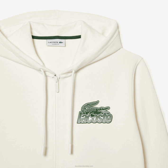 hombres Lacoste 6F24319 blanco 70v sudadera con capucha y cremallera sin cepillar