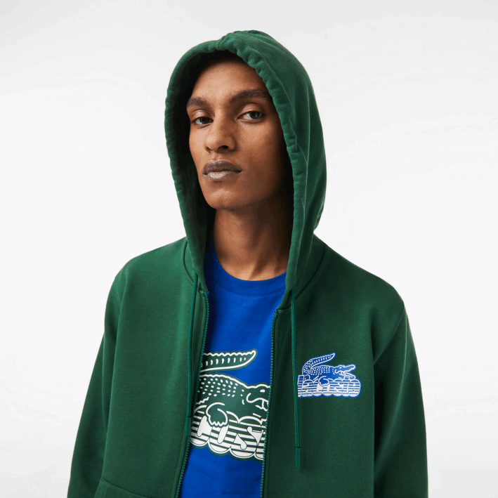 hombres Lacoste 6F24321 verde 132 sudadera con capucha y cremallera sin cepillar