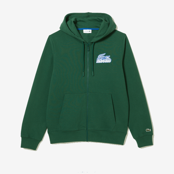 hombres Lacoste 6F24321 verde 132 sudadera con capucha y cremallera sin cepillar