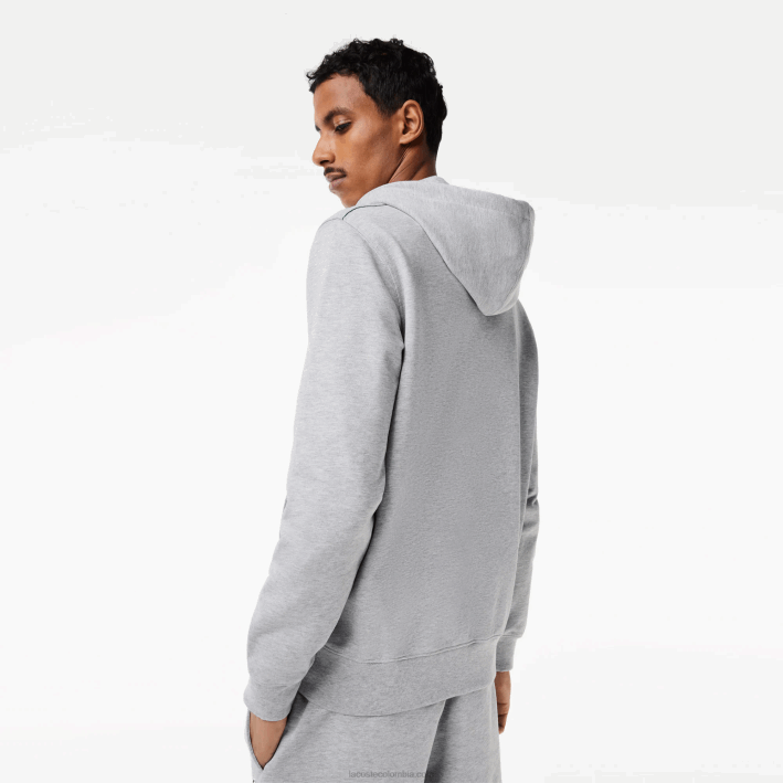 hombres Lacoste 6F24322 lomo gris cca sudadera con capucha y cremallera sin cepillar