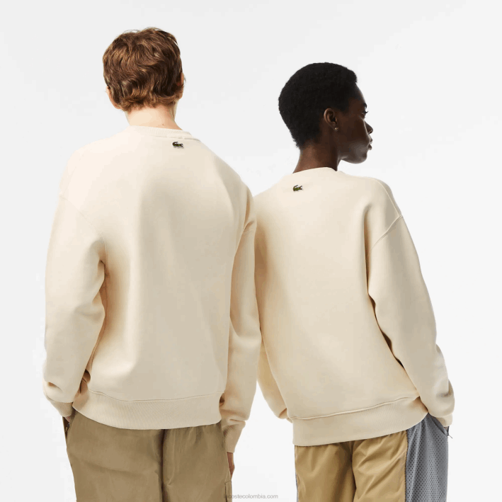 hombres Lacoste 6F24324 xfj blanco sudadera holgada con insignia de cocodrilo