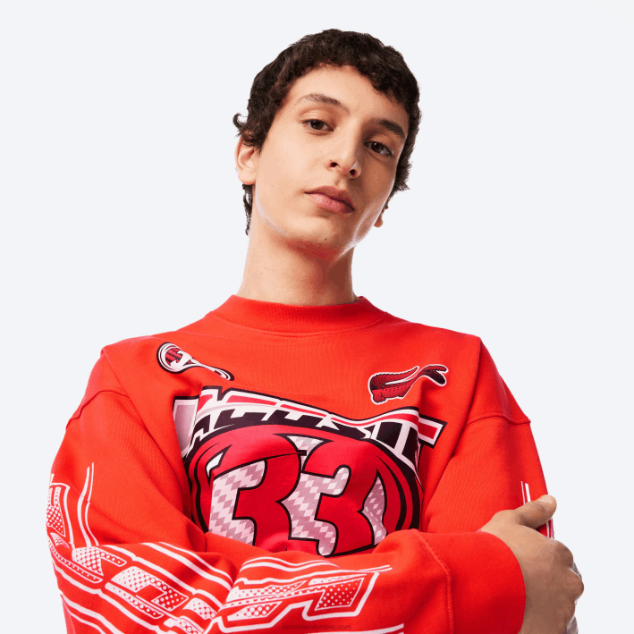 hombres Lacoste 6F24327 naranja 02k sudadera holgada de felpa de algodón