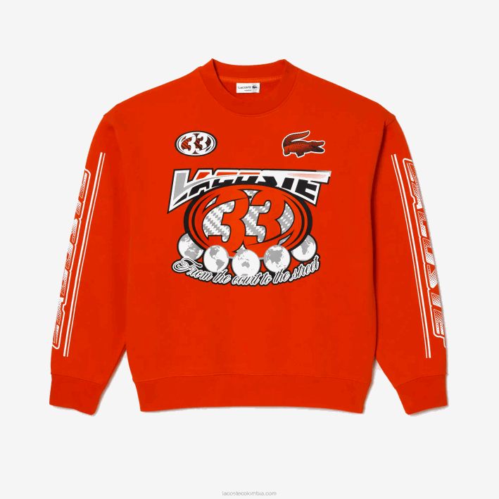 hombres Lacoste 6F24327 naranja 02k sudadera holgada de felpa de algodón