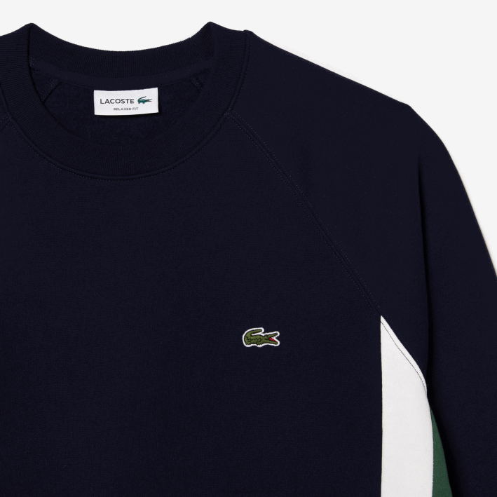 hombres Lacoste 6F24328 azul marino verde blanco yun sudadera con bloques de color de vellón cepillado