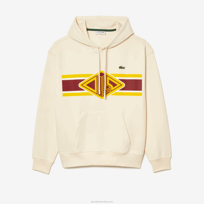 hombres Lacoste 6F24334 xfj blanco sudadera con capucha y corte holgado