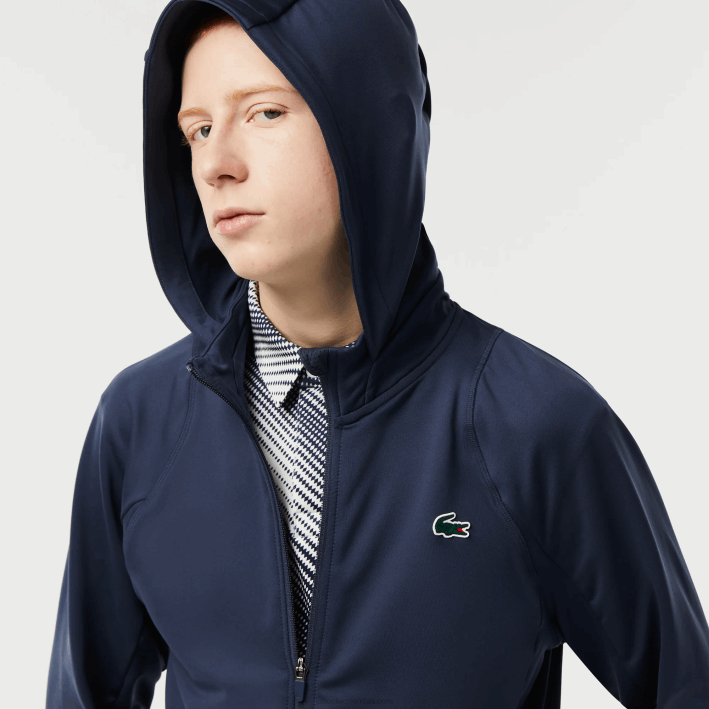 hombres Lacoste 6F24335 xie azul sudadera deportiva con cremallera y cuello alto