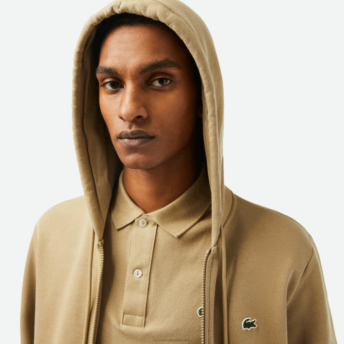hombres Lacoste 6F24351 beige cb8 sudadera con cremallera y bolsillo canguro