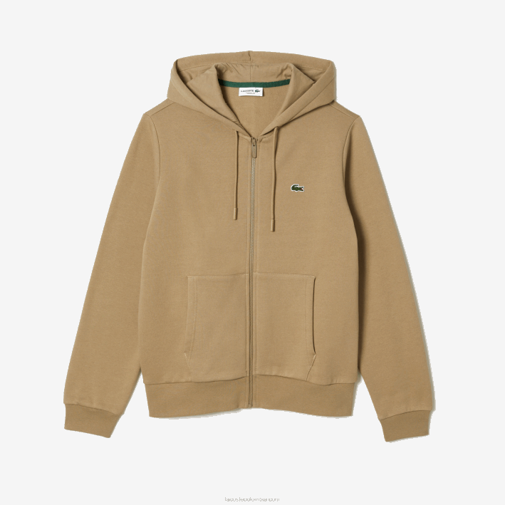 hombres Lacoste 6F24351 beige cb8 sudadera con cremallera y bolsillo canguro