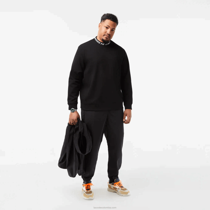 hombres Lacoste 6F24358 negro 031 sudadera con logo en el cuello