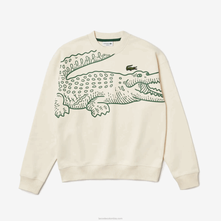 hombres Lacoste 6F24360 xfj blanco sudadera holgada con cuello redondo y estampado de cocodrilo