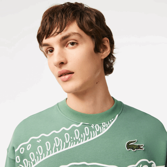 hombres Lacoste 6F24361 verde caqui kx5 sudadera holgada con cuello redondo y estampado de cocodrilo