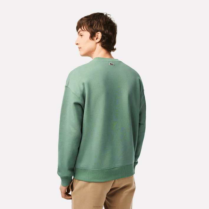 hombres Lacoste 6F24361 verde caqui kx5 sudadera holgada con cuello redondo y estampado de cocodrilo