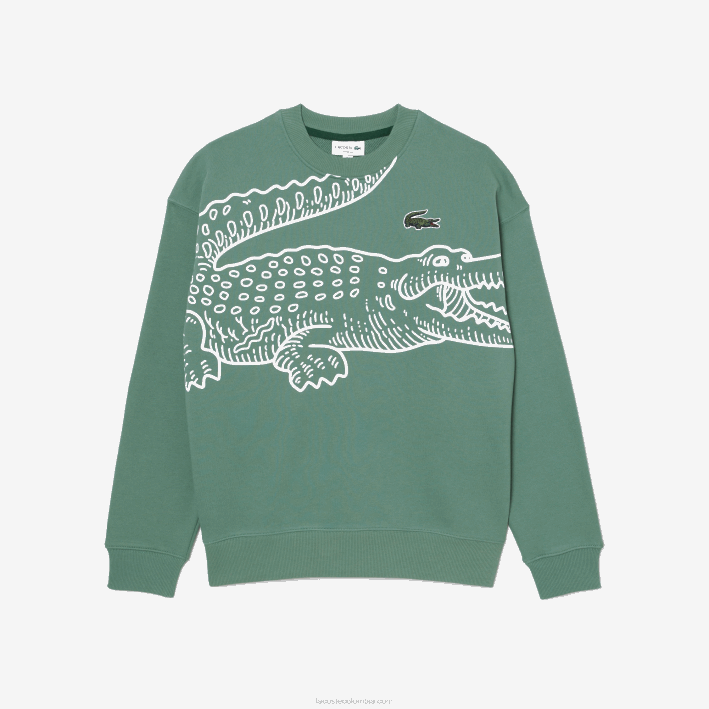 hombres Lacoste 6F24361 verde caqui kx5 sudadera holgada con cuello redondo y estampado de cocodrilo