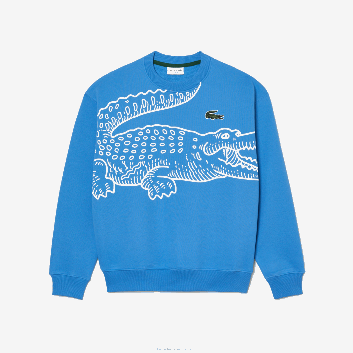 hombres Lacoste 6F24363 azul l99 sudadera holgada con cuello redondo y estampado de cocodrilo