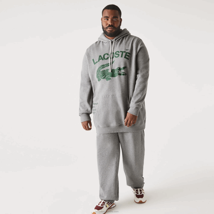 hombres Lacoste 6F24364 lomo gris yrd sudadera con capucha de lana de algodón - tallas grandes - alta