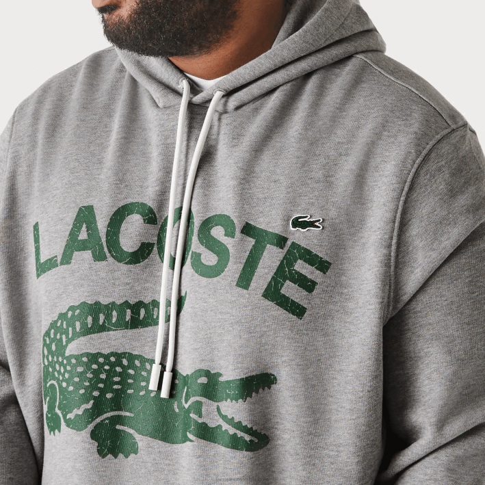 hombres Lacoste 6F24364 lomo gris yrd sudadera con capucha de lana de algodón - tallas grandes - alta