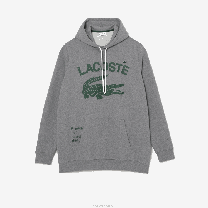 hombres Lacoste 6F24364 lomo gris yrd sudadera con capucha de lana de algodón - tallas grandes - alta