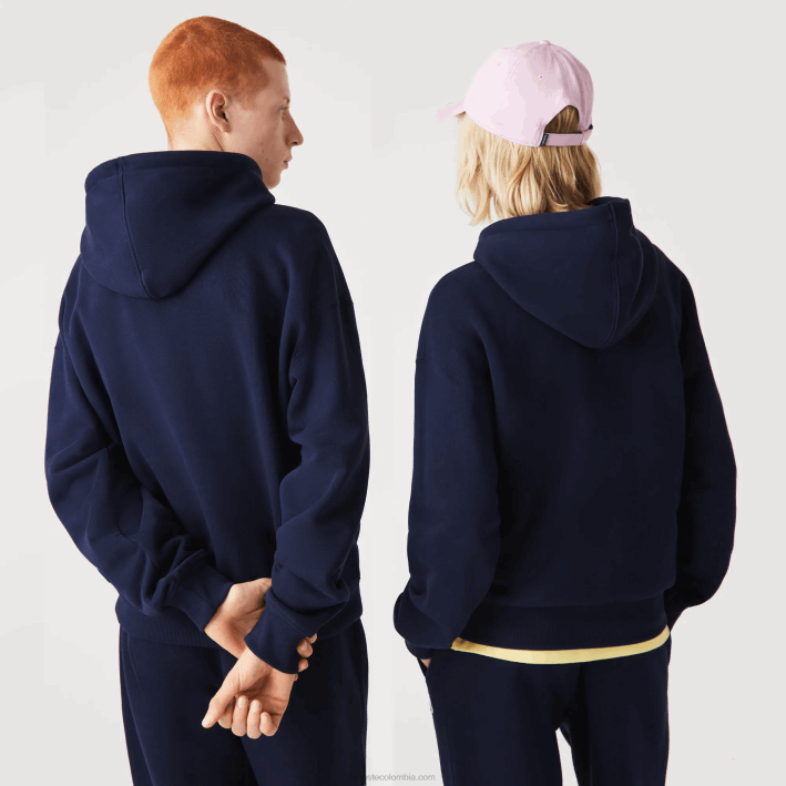 hombres Lacoste 6F24366 azul marino 166 sudadera holgada de algodón orgánico con capucha