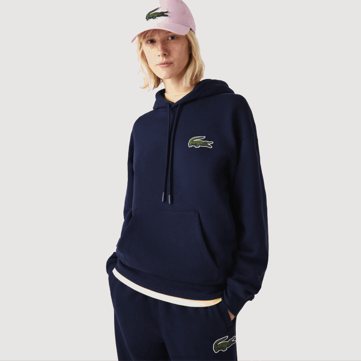 hombres Lacoste 6F24366 azul marino 166 sudadera holgada de algodón orgánico con capucha