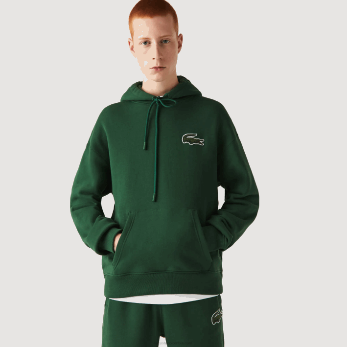 hombres Lacoste 6F24367 verde 132 sudadera holgada de algodón orgánico con capucha
