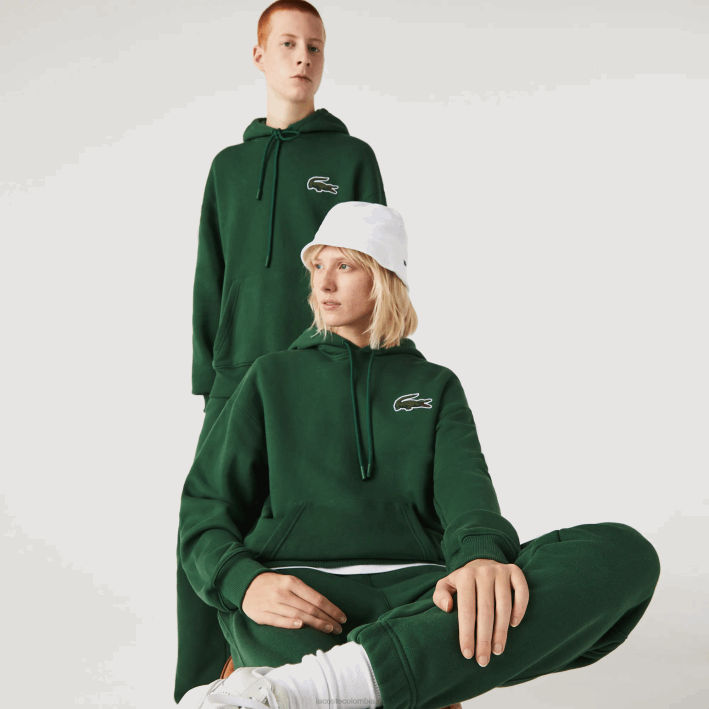 hombres Lacoste 6F24367 verde 132 sudadera holgada de algodón orgánico con capucha
