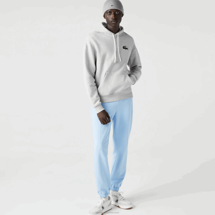 hombres Lacoste 6F24368 lomo gris cca sudadera holgada de algodón orgánico con capucha