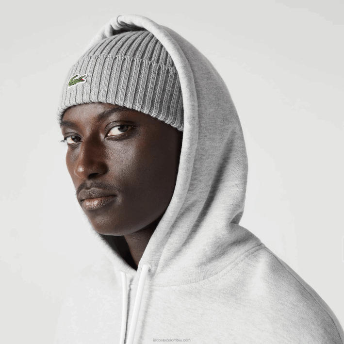 hombres Lacoste 6F24368 lomo gris cca sudadera holgada de algodón orgánico con capucha