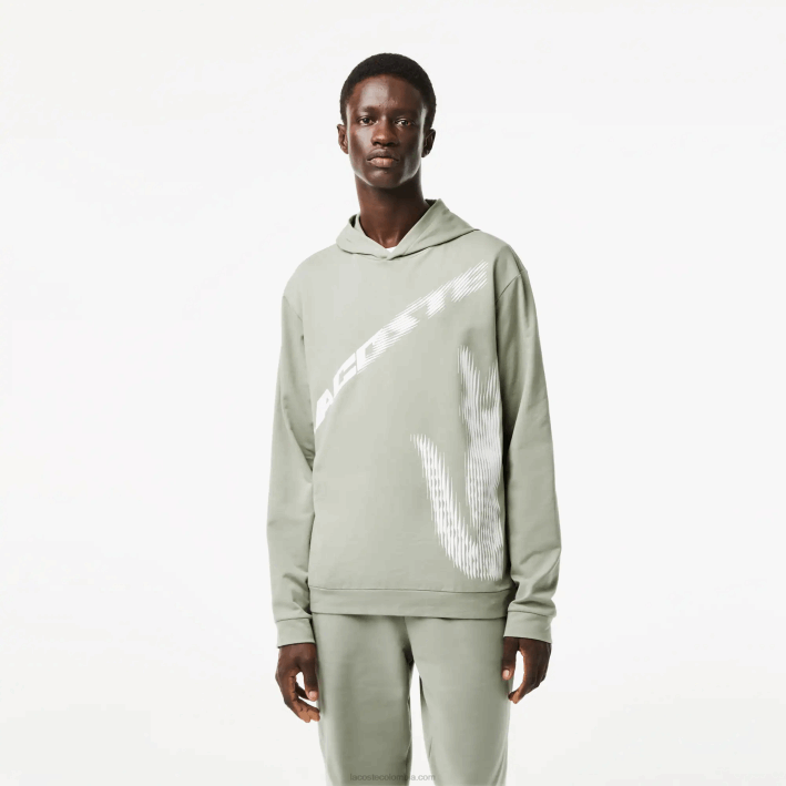 hombres Lacoste 6F24547 verde caqui g21 sudadera con capucha y cocodrilo en contraste