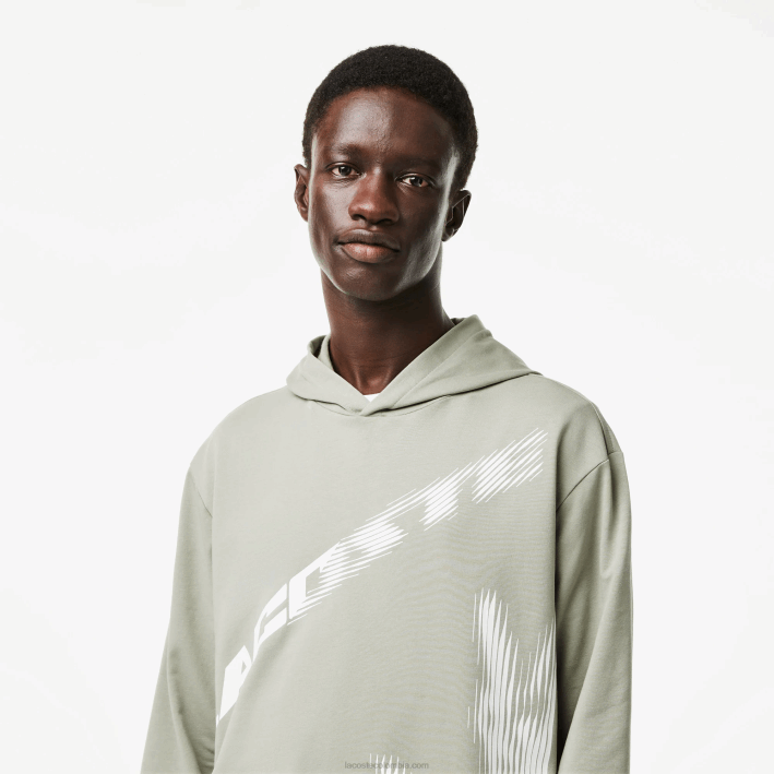 hombres Lacoste 6F24547 verde caqui g21 sudadera con capucha y cocodrilo en contraste