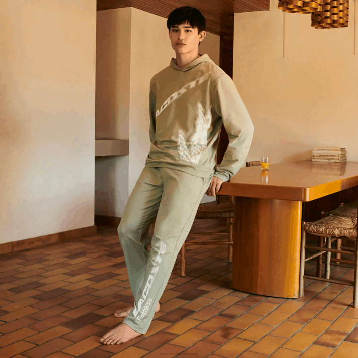 hombres Lacoste 6F24547 verde caqui g21 sudadera con capucha y cocodrilo en contraste