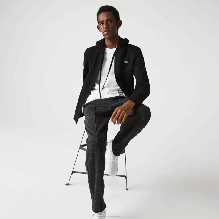 hombres Lacoste 6F24947 negro c31 sudadera con capucha deportiva ligera de dos materiales