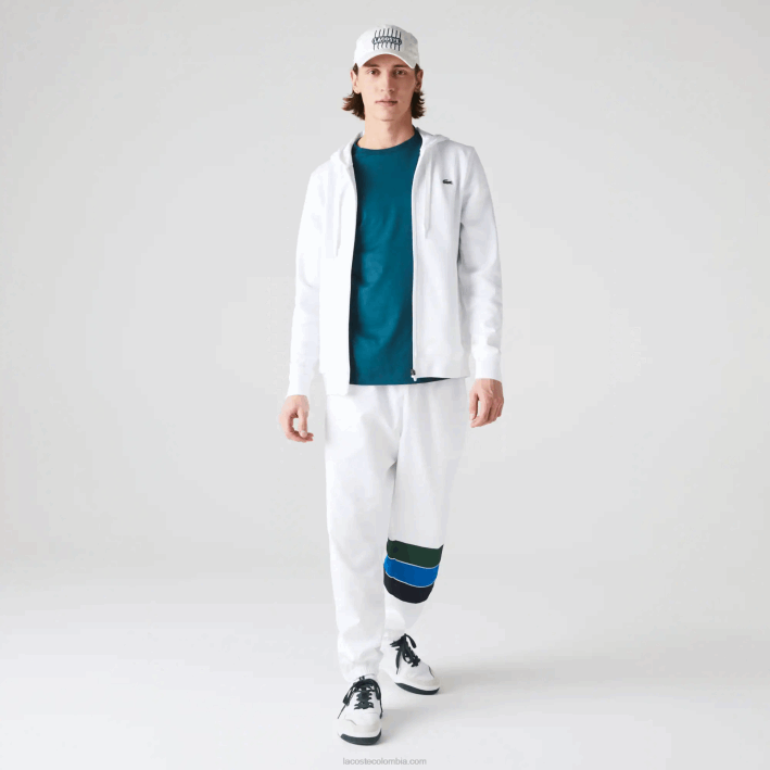 hombres Lacoste 6F24948 blanco 800 sudadera con capucha deportiva ligera de dos materiales
