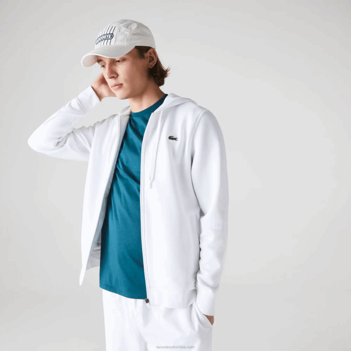 hombres Lacoste 6F24948 blanco 800 sudadera con capucha deportiva ligera de dos materiales
