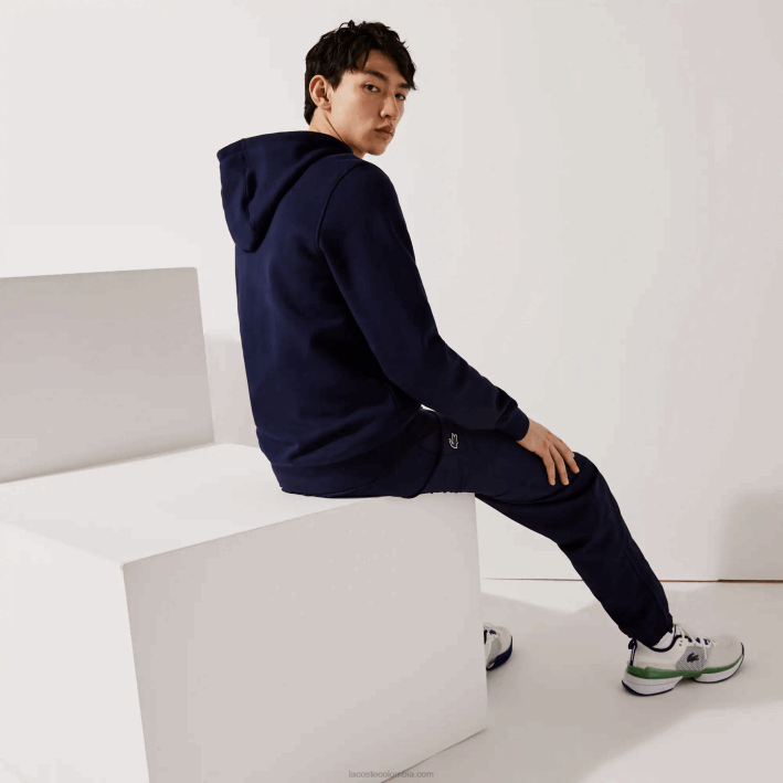 hombres Lacoste 6F24949 azul marino 423 sudadera con capucha deportiva ligera de dos materiales