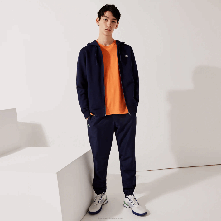 hombres Lacoste 6F24949 azul marino 423 sudadera con capucha deportiva ligera de dos materiales
