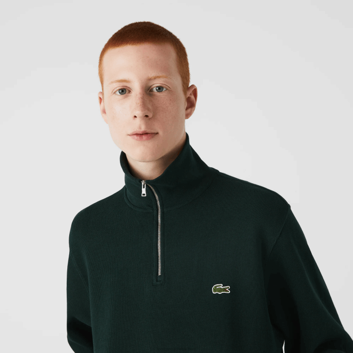 hombres Lacoste 6F24953 yzp verde sudadera con cremallera y cuello alto