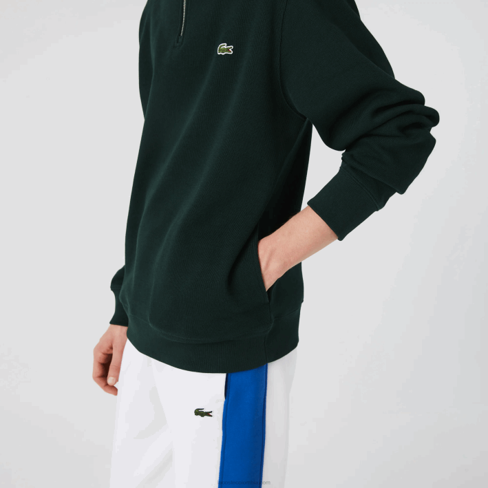 hombres Lacoste 6F24953 yzp verde sudadera con cremallera y cuello alto
