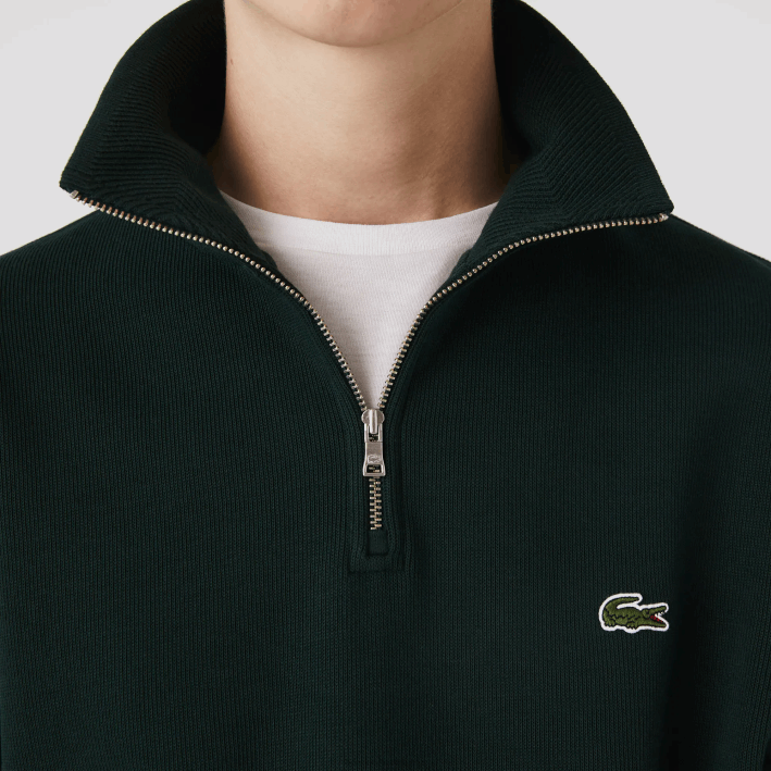 hombres Lacoste 6F24953 yzp verde sudadera con cremallera y cuello alto