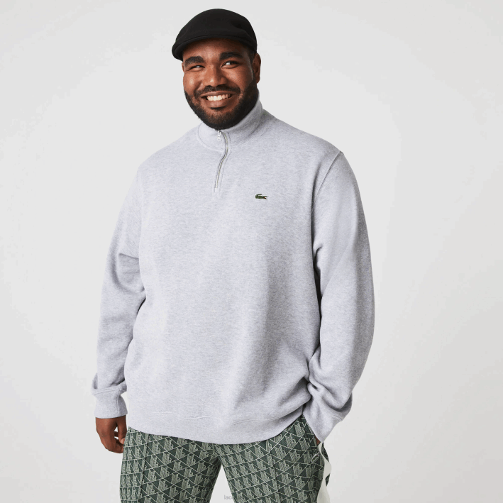 hombres Lacoste 6F24954 lomo gris cca sudadera con cremallera y cuello alto