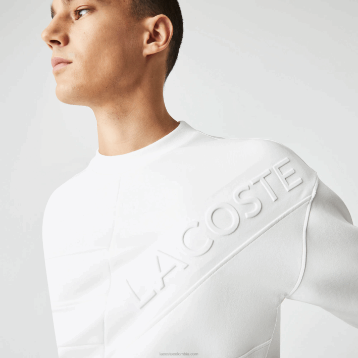 hombres Lacoste 6F24955 blanco nueva york sudadera holgada con efecto patchwork