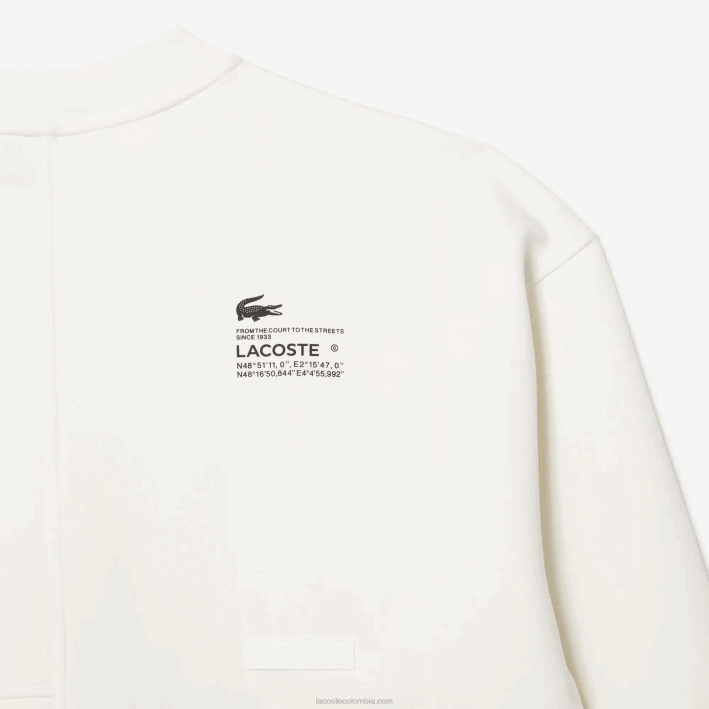 hombres Lacoste 6F24955 blanco nueva york sudadera holgada con efecto patchwork