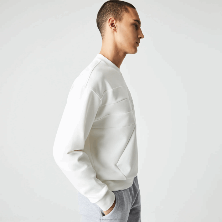 hombres Lacoste 6F24955 blanco nueva york sudadera holgada con efecto patchwork