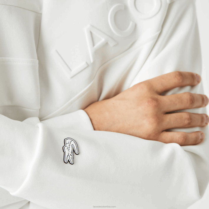 hombres Lacoste 6F24955 blanco nueva york sudadera holgada con efecto patchwork