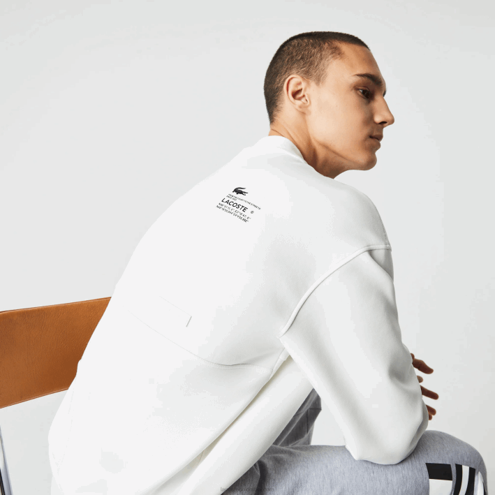 hombres Lacoste 6F24955 blanco nueva york sudadera holgada con efecto patchwork