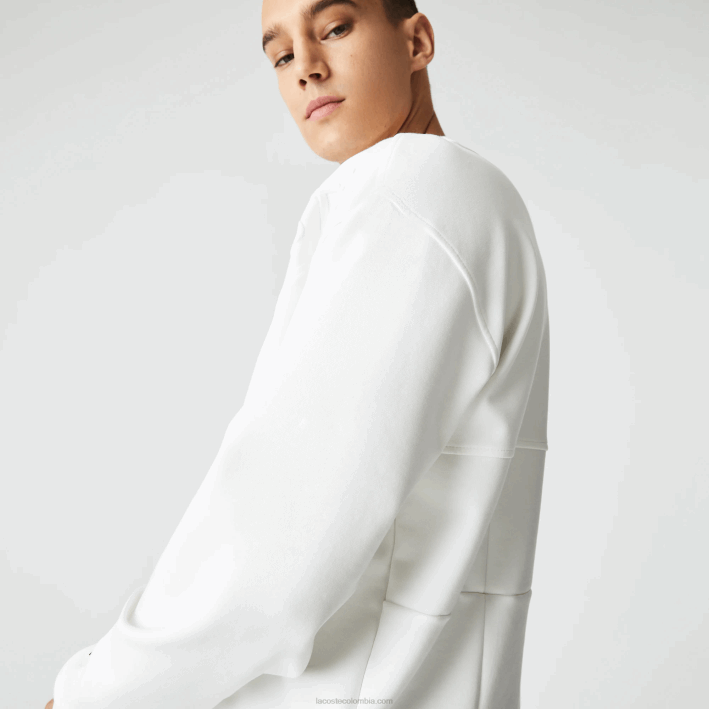 hombres Lacoste 6F24955 blanco nueva york sudadera holgada con efecto patchwork