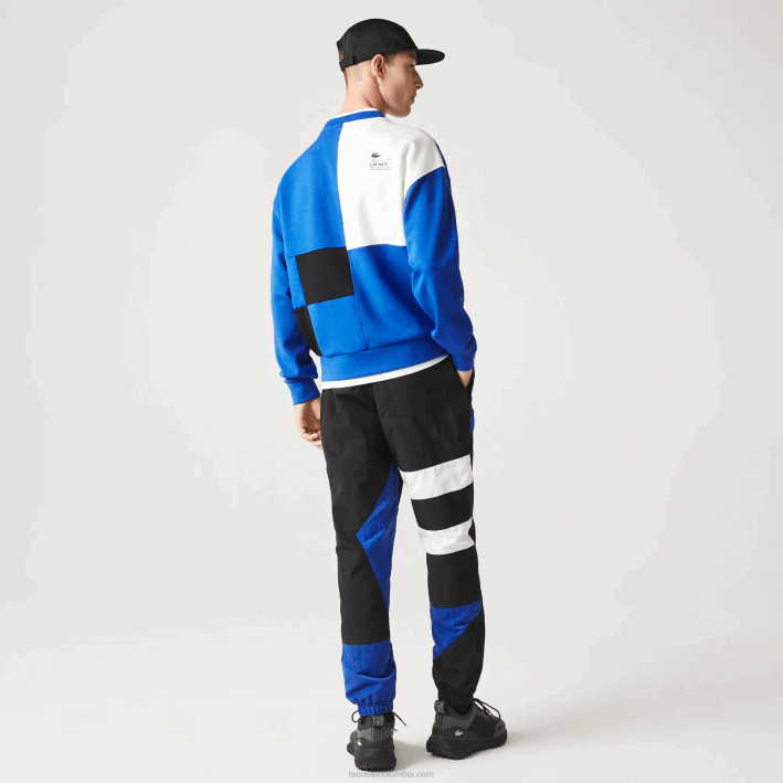 hombres Lacoste 6F24956 azul blanco nne sudadera holgada con efecto patchwork