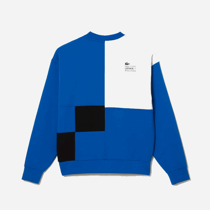 hombres Lacoste 6F24956 azul blanco nne sudadera holgada con efecto patchwork